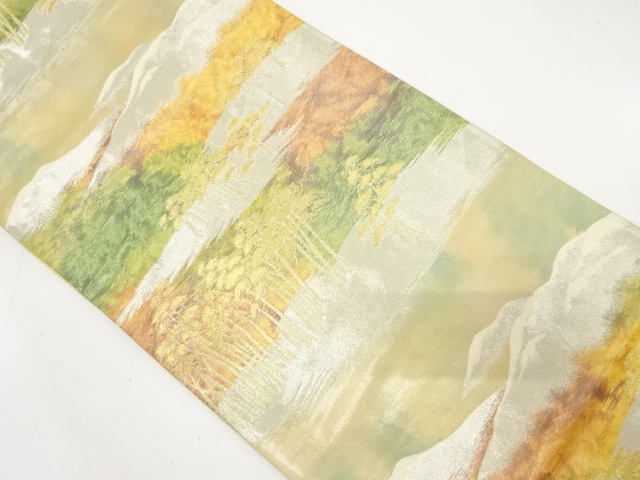 JAPANESE KIMONO / ANTIQUE FUKURO OBI / SILK / WOVEN SCENERY